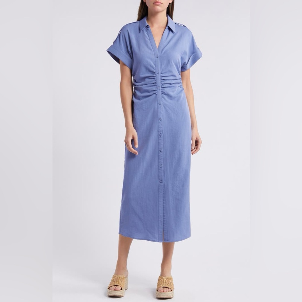 MILA MAE Ruched Spread Collar Midi Shirtdress ❤️NWT❤️IN STORES❤️